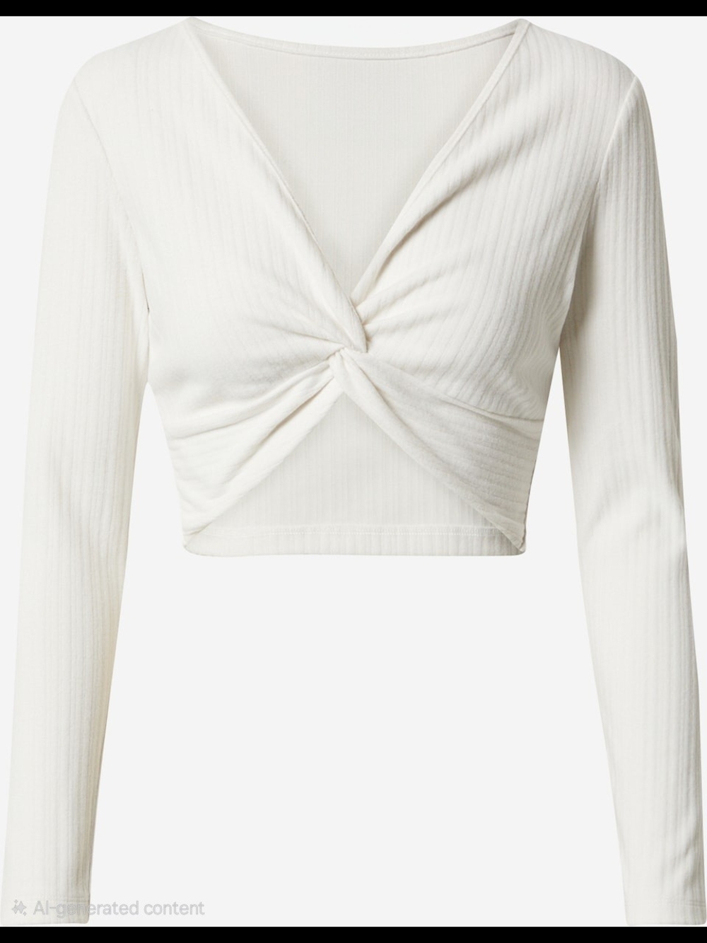 AKIRA White Ribbed Twist-Front Long Sleeve Crop Top